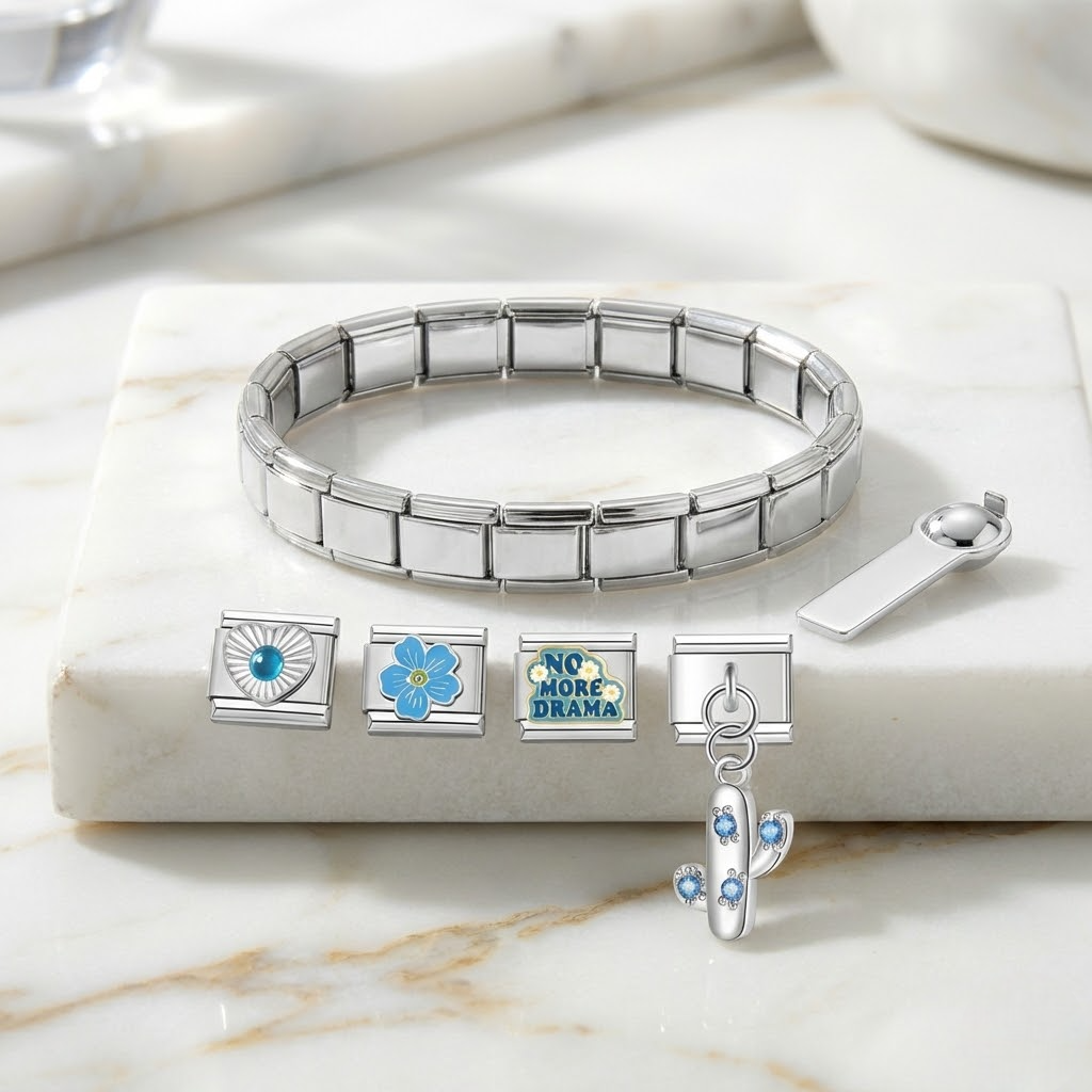 Bracelet bleu argenté